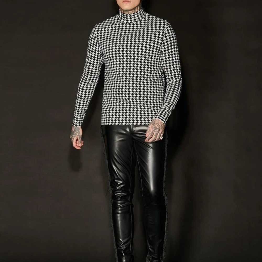 Homme Men’s Mock Neck Houndstooth Tee